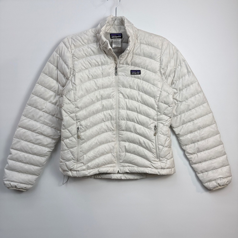 Patagonia Down Sweater Jacket Women M White 84682 Quilted Puffer Full Zip